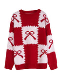 And Winter New Christmas Sweater Women's Loose Knitted Jersey Square Bow Bump Color