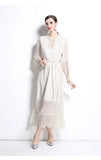 Luxury Famous Dress Women Spring Diamond Seven-Sleeve Mesh Splicing Design Chic Temperament