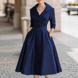 Elegant Stuff Spring And Autumn Long-Sleeved Belt Dress