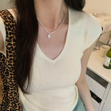 Solid Color Temperament V-Collar Knitted Sleeveless Vest Women's 2024 New Spring And Summer Slim And Thin