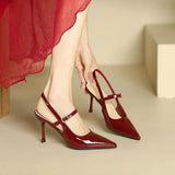 Wine Red High-Heeled Sandals Women 2025 Summer New Bun Head Buckle Fine Temperament Single Shoe With