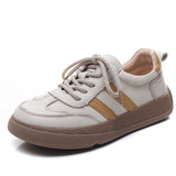 Layer Cowhide Flat-Soled Single-Shoe Women 2025 Spring New Passion Casual Descun Shoes Round Head Lace Board