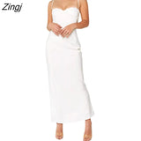 Women Sleeveless Spaghetti Strap Lace Bust Solid Color Long Dress Fashion Summer Sexy Party Club Midi Dress