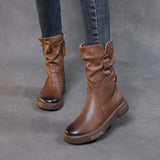Martin Boots New Autumn And Winter Flat Bottom Mid-Sleet Boots Head Cowhedal Cowhed Vintage Round Head Knight Single