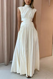 Zingj Years New Holiday Style Pure Color Waist Empty Sexy Waist Pleated Skirt Put Dress