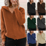 Zingj Winter New Striped Casual Coat Loose Sweater Zipper Cardigan Long Sleeve Lapel Sweater Woman-Outfit