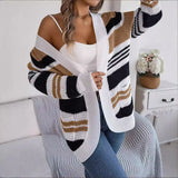 Shooting 2025 Autumn And Winter Casual Crash Striped Pocket Long-Sleeved Sweater Cardigan Coat Women's