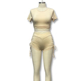 Two-Piece Women's Hottie Round Neck Short Sleeves Collar Collar Collar Collar Collar Collar Collar Fit Shorts