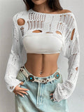 Spring And Summer New Tuk Hollow Hole Design Knitted Shirt Short