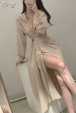 French Korean Style Design Long Shirt Dress Elegant Waist Lace Harajuku Dresses for Women Party Autumn 2023 New