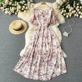 New Seaside Holiday Dress Women Spring And Autumn 2025 New Sexy V Receive Lanky