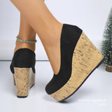 Slope Heel High Heel Single Shoes Women's New Round Head Shallow Thick-Soled Waterproof Table Fashion