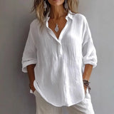 New Solid Color Leisure Loose Size V Collar Long Sleeve Top Shirt