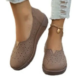 Ladies Hole Shoes 2025 Summer New Round Head Flat Bottom Hollow Casual Lazy Shoes Women's Singles