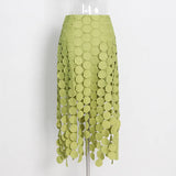 Personality Style 2025 Autumn And Winter New Mid-Rise Long Straight Hollow Embroidery Splicing Half Dress Woman