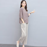 Suit Women 2025 Summer New Women's Version Of The Striped Top Nine Trousers Linen Two Sets Of