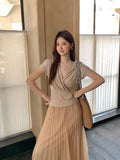 Xixi 2025 Summer New Korean Version Of Elegant Temperament V Collar Cross Thin Silk Shirt Women's Top