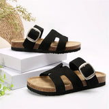 Summer New Large-Size Slippers Women With Thick-Bottomed Words Buckle Solid Color Casual Cold Slippers