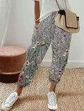 Women Cotton Tample Waist Nine Trousers Casual Women's