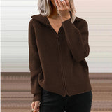 Zingj Winter New Striped Casual Coat Loose Sweater Zipper Cardigan Long Sleeve Lapel Sweater Woman-Outfit