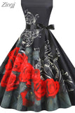 Dress Women Vintage Elegant Party Dress Retro Swing Floral Print Sleeveless Casual Midi Sundress