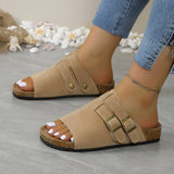 Large Imitation Cork Bottom Belt Buckle A Word Slippers Women Wear Hollow Thick Bottom Beach Cool