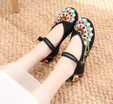 Zingj Wind National Wind Canvas Embroidered Cloth Shoes Women's Shoes Single Shoes A Word Buckle Low Heel Mother