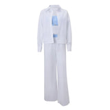 Zingj 2024 Women's Fashion Casual And Sexy Three-Piece Solid Color Set With Long-Sleeved Shirt And Wide-Leg