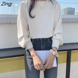 Sleeve Blouses Shirt Women Autumn Solid All-match Elegant Female Pullover Tops Chic Ulzzang Fashion Outwear Shirt