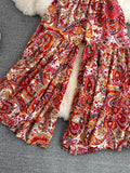 Bohemian Vacation Beach Pants Elegant High Elastic Waist Wide Leg Printed Trouser Casual Flare Fladas New