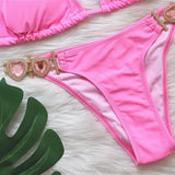 Zingj Sexy Luxury Crystal Diamond Bikini Solid Color Female Strap Swimwear Metal Accessories