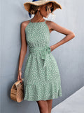 Strap Floral Dress Women Summer Boho Mini Dresses Ladies Lace Up Slim Dress Female Sexy Sleeveless Short Dress Robe