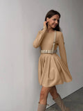 Round Collar Waist Knitted Dress Women's High-End Ins Windy Folded Sweater