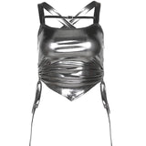 Zingj Spring / Summer 2023 Women's Solid Color Slim Fashion Sling Belt Pleated Sexy Open Back Vest Woman-Outfit