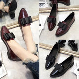 Korean Version Of The Bow Tip Casual Low Single Shoes Women's Flat Base Simple Socket Commuting Women's Leather