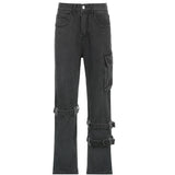 Washed Mid Waist Pocket Cargo JeansOutfit