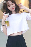 Sleeve T-shirts Women Letter Printed Crop Top Soft All-match Korean Style Womens Tees Students Chic Loose Retro