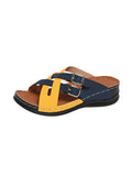 Asia Large-Size Belt Buckle Color Thick-Bottomed Slippers Women's New Slope With The Car Sewing Beach Cool