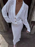 White Hollow Open Shirt Dress Women's Dress 2025 New Dress