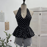 Want To Show The Back Hanging Neck Tie With Wave Point Sling Vest Skirt Sleeveless Doll Shirt Short Top