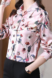 Shirt Women Floral Satin Shirts and Blouses Fashion Clothes for Women Long Sleeve Blouse Button Up Shirt Tops Women