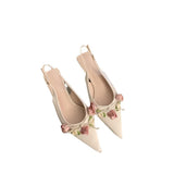 Spring And Summer New High-Heeled Shoes French Temperament Small Heels Sweet Flowers Fairy Wind After The Empty