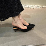 Retro Temperament Famous Head Pointed Sandals Women Summer Velvet Fine Heel Fairy High Heels Behind Empty Single