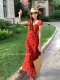 Xixi 2025 Summer New Temperament High-Waisted Dress With Joint Dress Print Pure Desire Vacation Dress Women