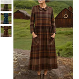 Women's Fashion V-Neck Retro National Style Print Loose Long-Sleeved Large Swing