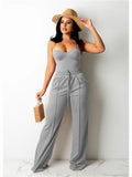Sexy Casual 2 Piece Set Women Workwear Sleeveless Crop Tops High Waist Wide Leg Pants Suit Office Lady Party