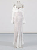 Spice Girl Packed Evening Dress Woman 2025 Spring New Fashion-Word Shoulder Lace Stitching Design Sensing Long-Sleeved