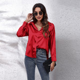 Fashion Button Up Satin Silk Shirt Youth Woman Blouses Cheap and Pretty Blouses Satin Luxury Shirt OL Female