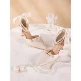 Women 2025 Summer New Pointed Bow Ribbon Coarse Shoes With Pearl Chain Sandals
