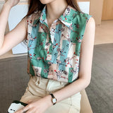 Womens Tops Floral Shirts and Blouses Women 2023 Summer Fashion Female Clothing OL Women's Blouse Sleeveless Thin